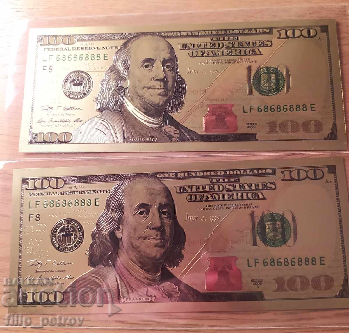 Lot of 5 pcs. $100 - gold-plated, souvenir, plastic - 5 Lot of 5 pcs. $100 - gold-plated, souvenir, plastic - 5