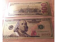 Lot of 2 pcs. 100 dollars - gold-plated, souvenir, plastic....