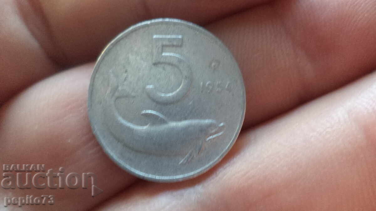 Italy 5 lira, 1954