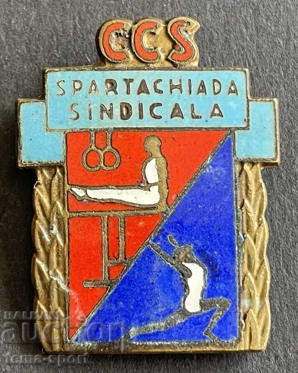 988 Romania badge Trade Union Spartakiad enamel 50s