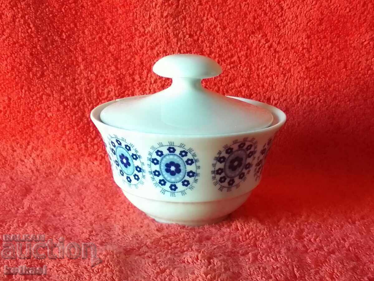 Old porcelain bowl sugar bowl Cobalt GDR JLMENAU GERMANY