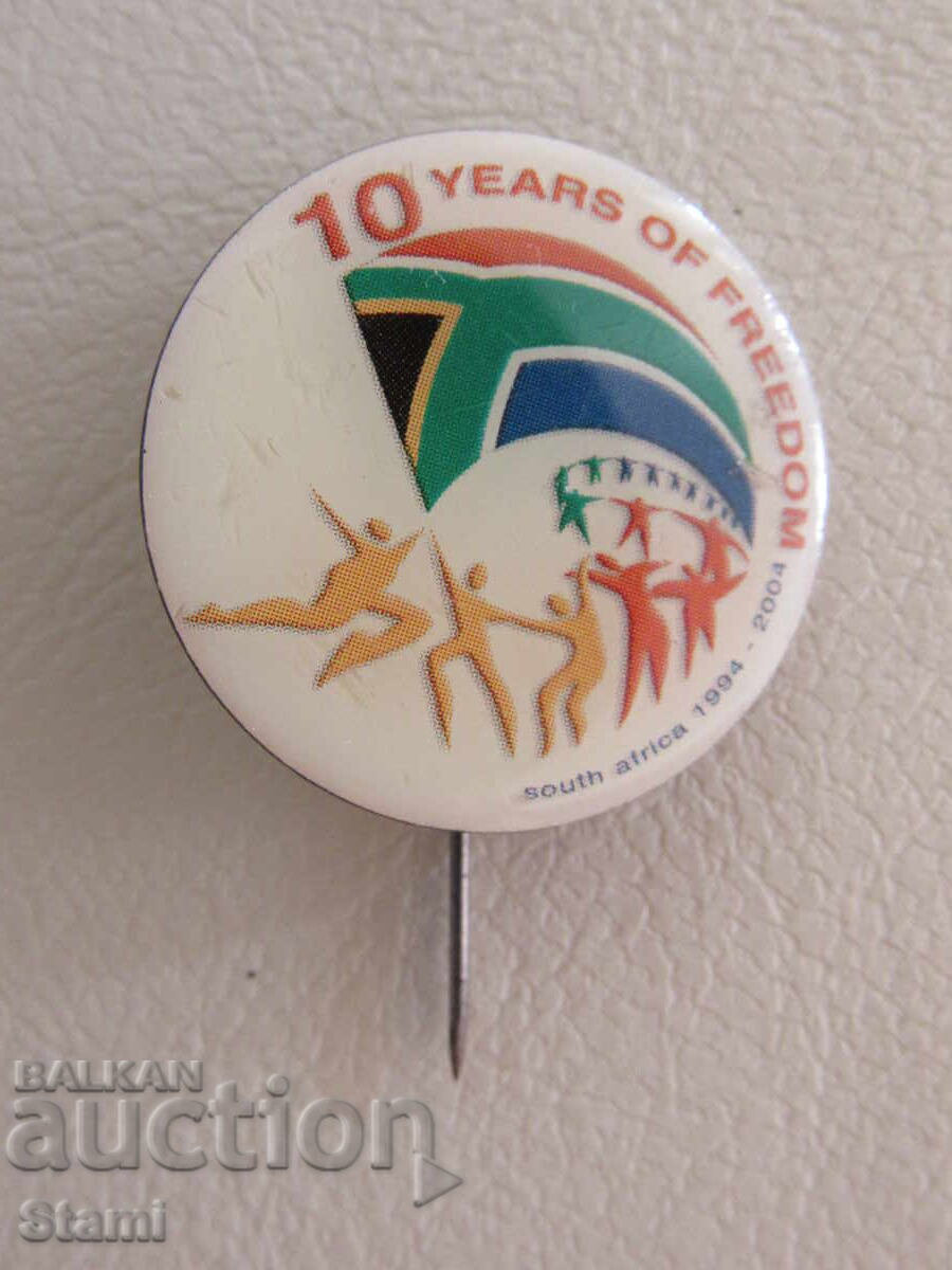 Badge: South Africa-1994-2004-10 Years of Freedom with price 19.90 BGN | € 10.17 Badge: South Africa-1994-2004-10 Years of Freedom with price 19.90 BGN | € 10.17