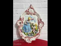 Unique porcelain relief wall plaque "Woman with Cupid"