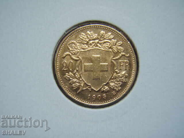 Аукцион 20 Francs 1905 Switzerland (20 франка Швейцария)- AU (злато)