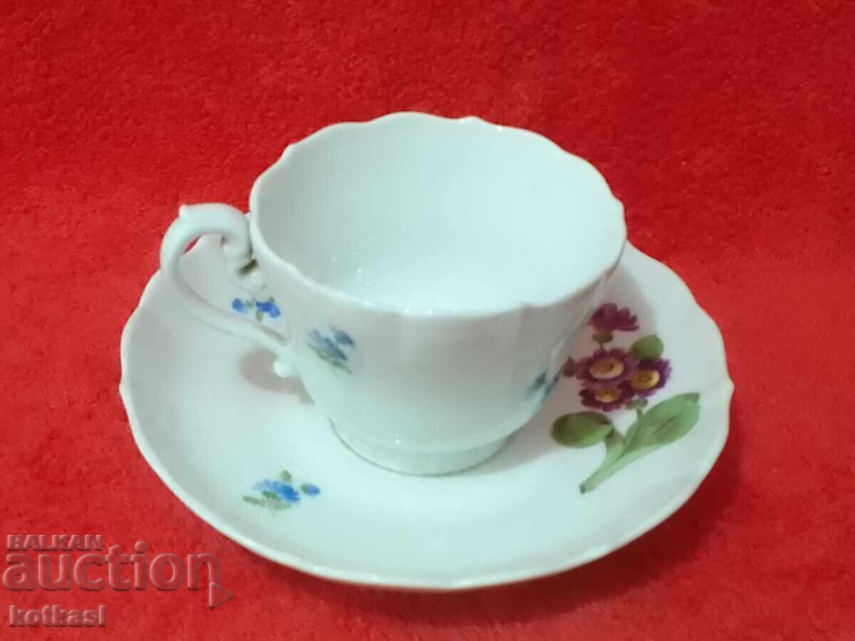 Double old porcelain set cup plate flowers Meissen Meissen - 5 Double old porcelain set cup plate flowers Meissen Meissen - 5