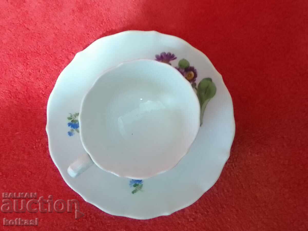 Double old porcelain set cup plate flowers Meissen Meissen - 6 Double old porcelain set cup plate flowers Meissen Meissen - 6