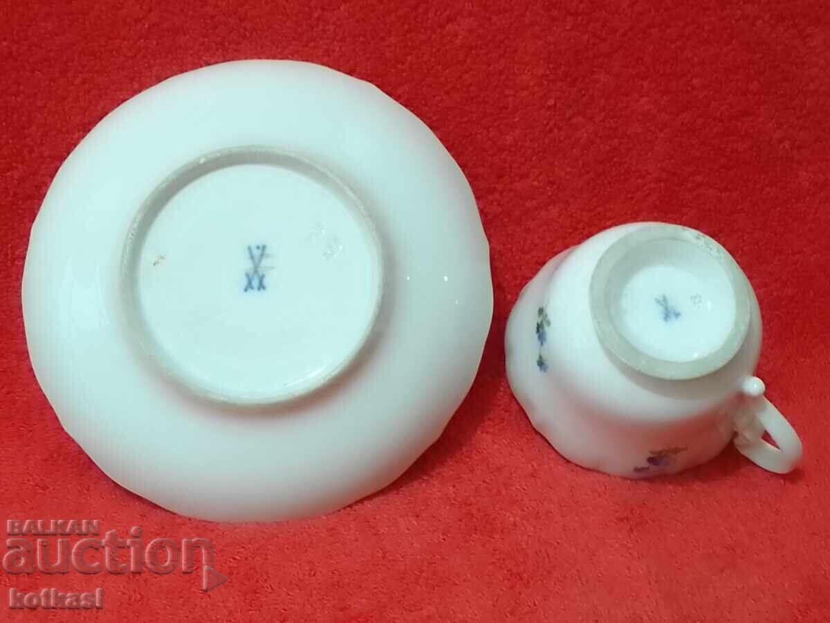 Double old porcelain set cup plate flowers Meissen Meissen - 7 Double old porcelain set cup plate flowers Meissen Meissen - 7