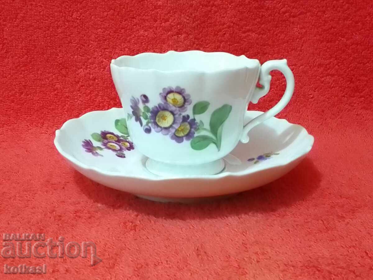 Double old porcelain set cup plate flowers Meissen Meissen Double old porcelain set cup plate flowers Meissen Meissen