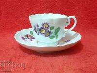 Double old porcelain set cup plate flowers Meissen Meissen