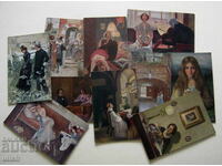 Lot of 10 old postcards, art, unused, No. 3