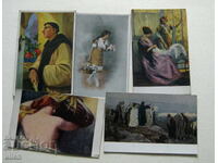 Lot of 5 old postcards, art, unused, No. 6