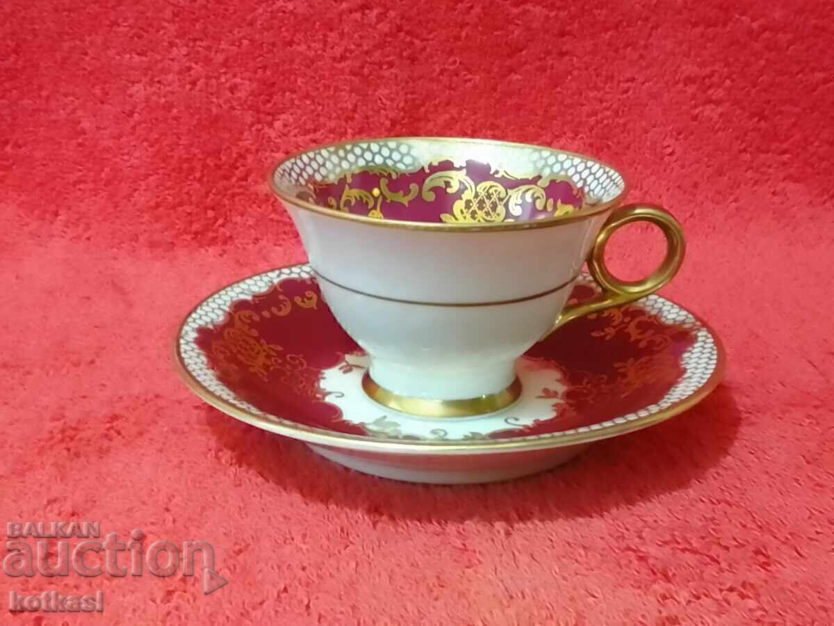 Very old porcelain double set cup plate gilding Schumann with price 125.50 BGN | € 64.17 Very old porcelain double set cup plate gilding Schumann with price 125.50 BGN | € 64.17