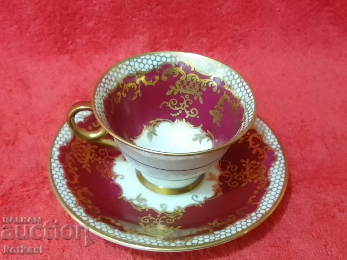 Very old porcelain double set cup plate gilding Schumann Very old porcelain double set cup plate gilding Schumann