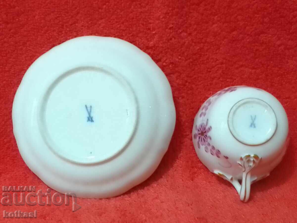 Set dublu porțelan vechi farfurie de pahare aurite Meissen Meissen - 6 Set dublu porțelan vechi farfurie de pahare aurite Meissen Meissen - 6