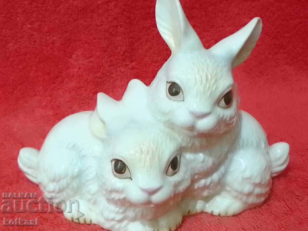 Old porcelain figure Germany Goebel Pair of white Bunnies with price 65.50 BGN | € 33.49 Old porcelain figure Germany Goebel Pair of white Bunnies with price 65.50 BGN | € 33.49