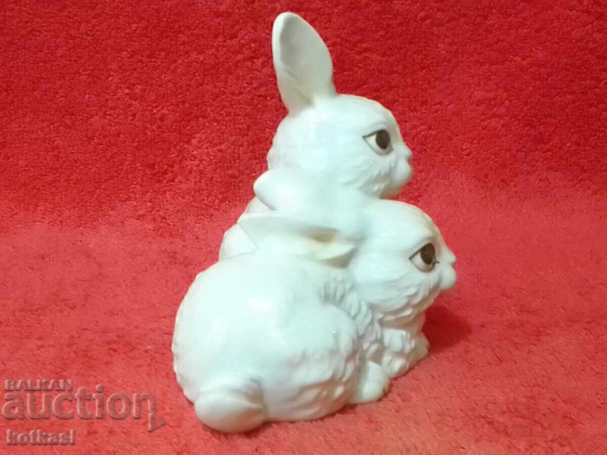 Auction Old porcelain figure Germany Goebel Pair of white Bunnies Auction Old porcelain figure Germany Goebel Pair of white Bunnies
