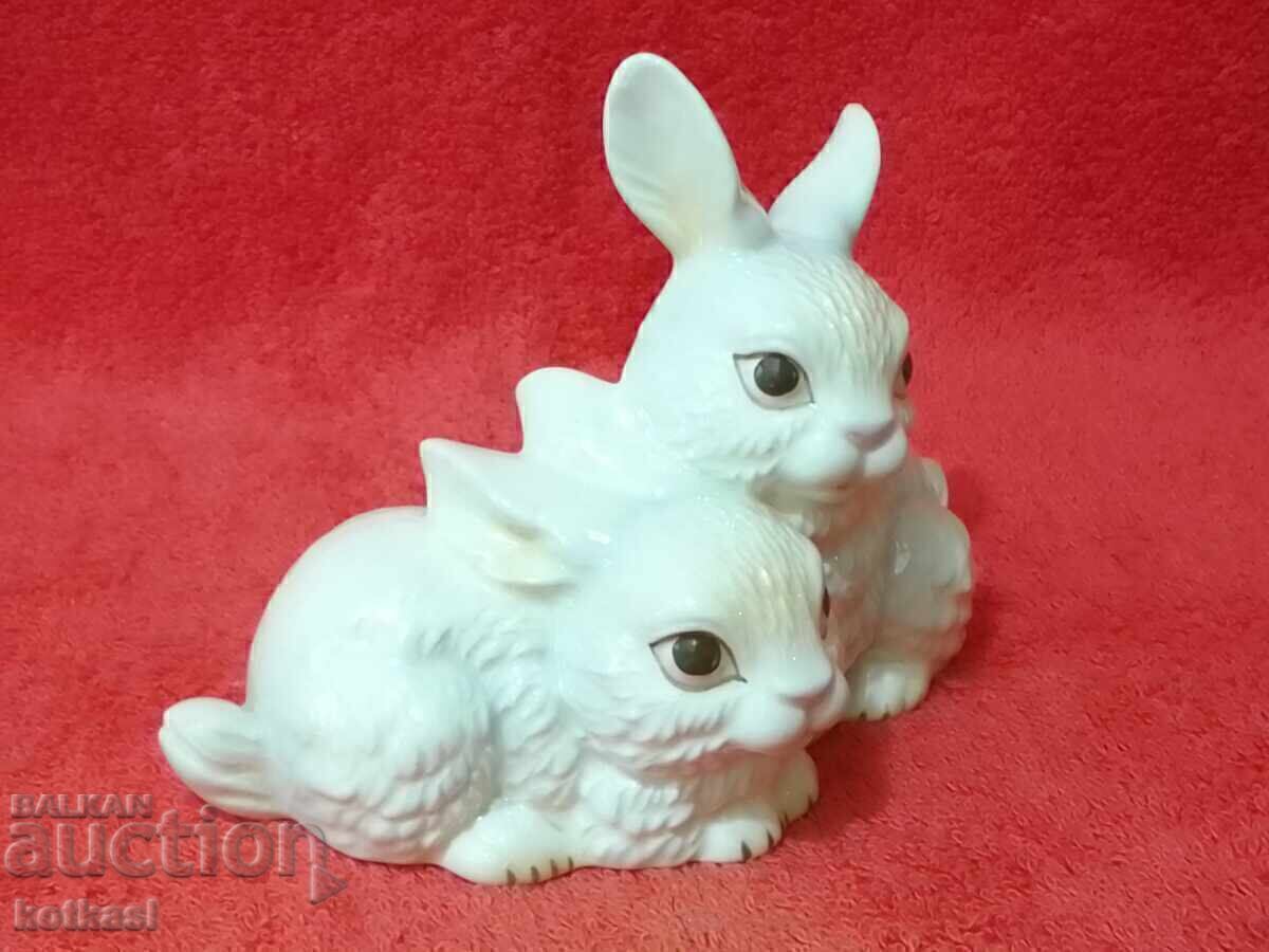 Old porcelain figure Germany Goebel Pair of white Bunnies - 7 Old porcelain figure Germany Goebel Pair of white Bunnies - 7