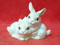 Old porcelain figure Germany Goebel Pair of white Bunnies