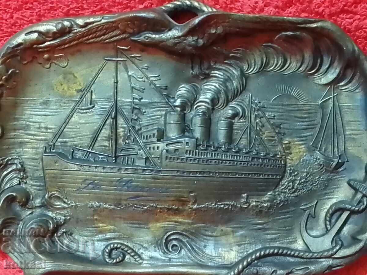 Old metal sign Ship Anchor Steamboat Sea waves business card with price 35.50 BGN | € 18.15