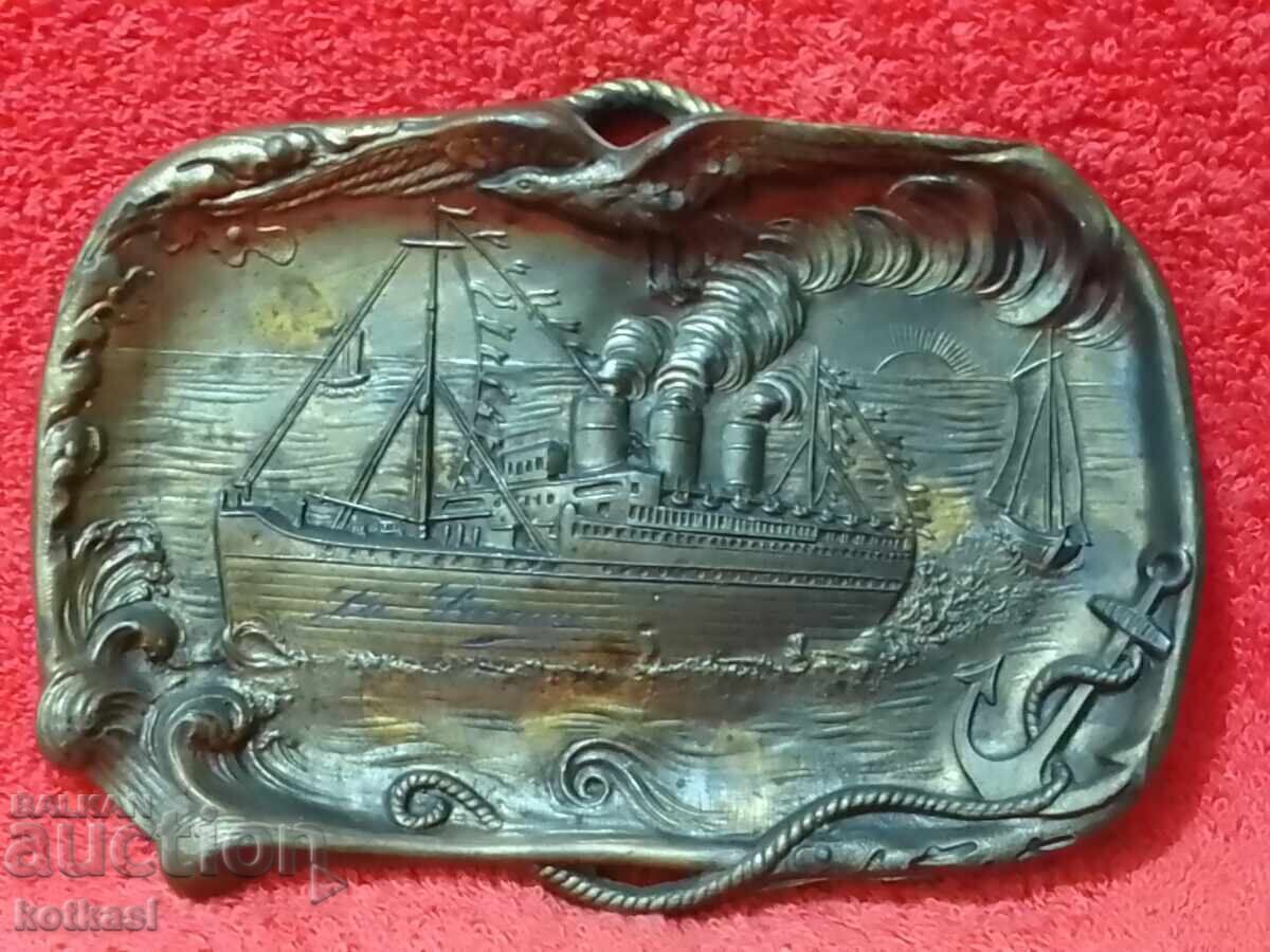 Old metal sign Ship Anchor Steamboat Sea waves business card - 6