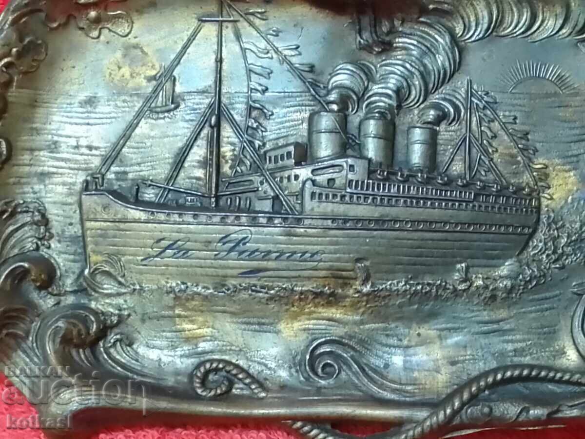 Old metal sign Ship Anchor Steamboat Sea waves business card - 7