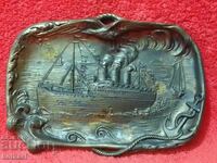 Old metal sign Ship Anchor Steamboat Sea waves business card