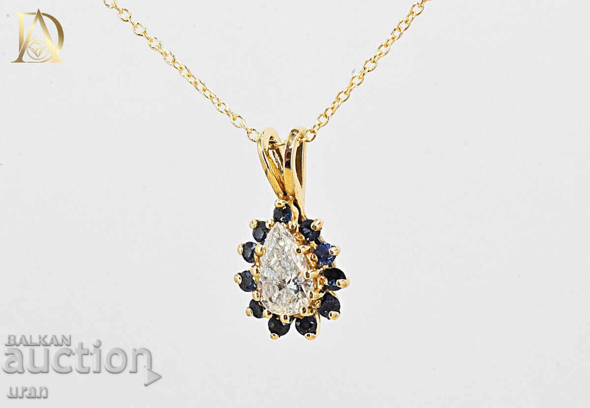 New Gold Pendant with 0.65ct Natural Diamond and Sapphires with price 3000.00 BGN | € 1533.88 New Gold Pendant with 0.65ct Natural Diamond and Sapphires with price 3000.00 BGN | € 1533.88