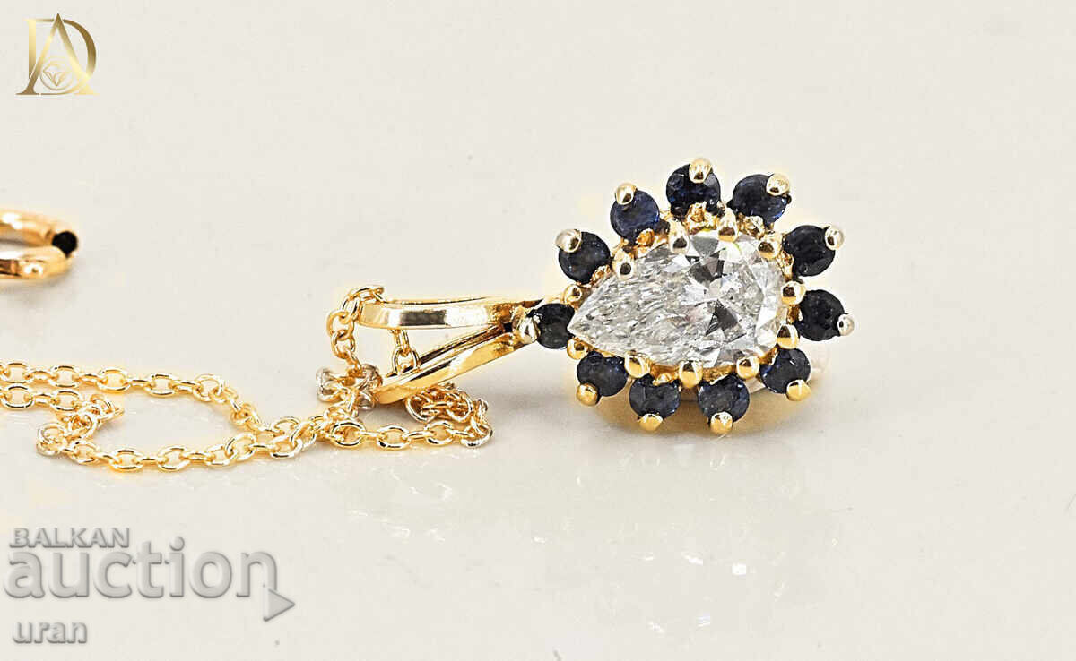 Auction New Gold Pendant with 0.65ct Natural Diamond and Sapphires Auction New Gold Pendant with 0.65ct Natural Diamond and Sapphires