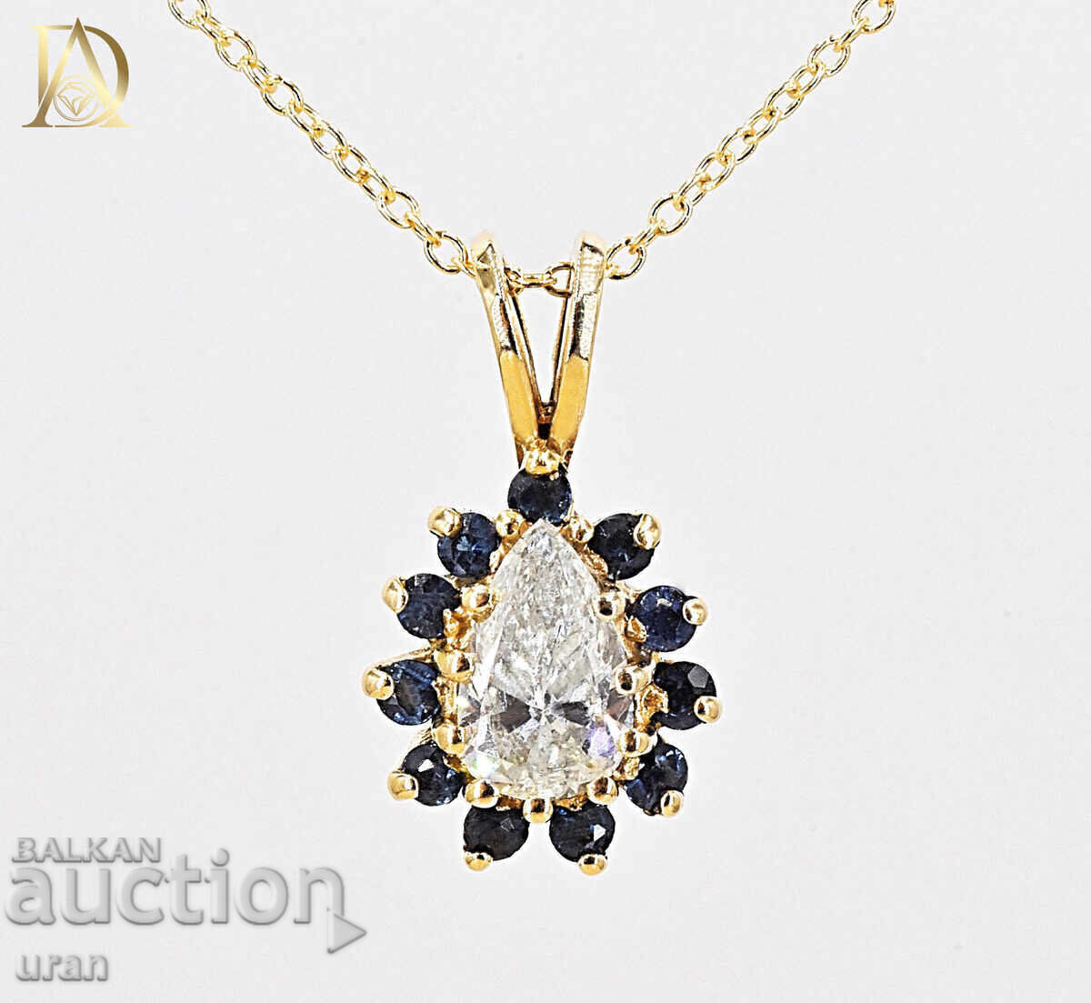 New Gold Pendant with 0.65ct Natural Diamond and Sapphires New Gold Pendant with 0.65ct Natural Diamond and Sapphires