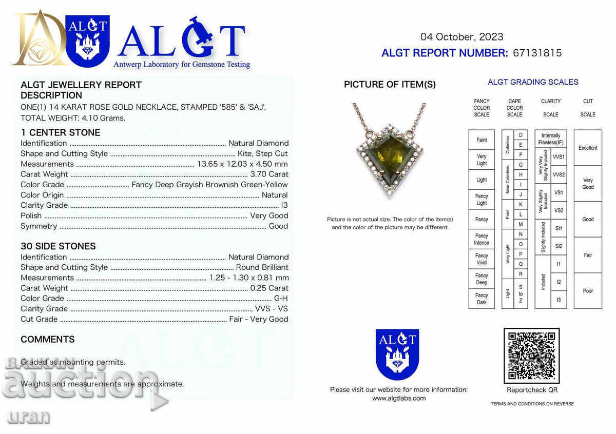 Colier nou de aur cu diamant natural de 3,70 ct și diamant de 0,25 ct - 5