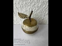 Apple box-brass and mother-of-pearl, 8/6 cm