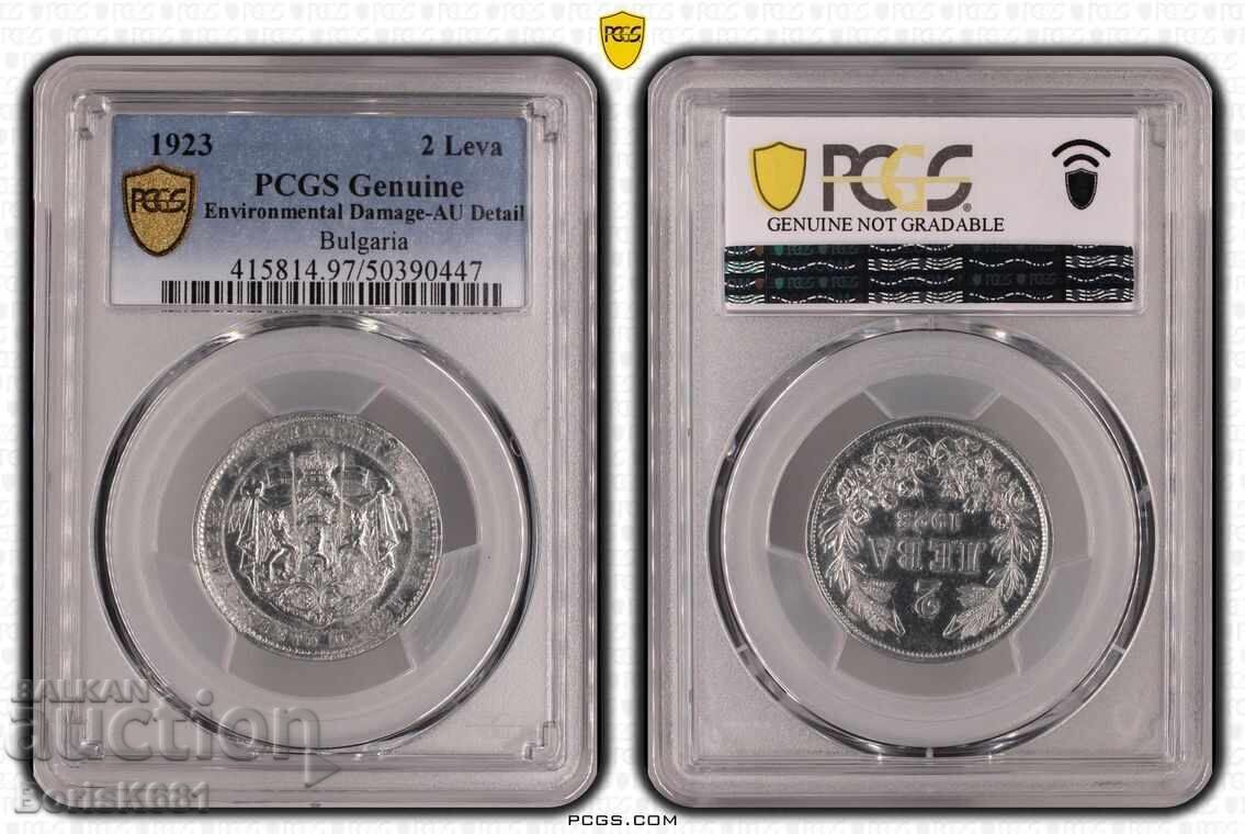 2 BGN 1923 AU Λεπτομέρειες DAMAGE PCGS