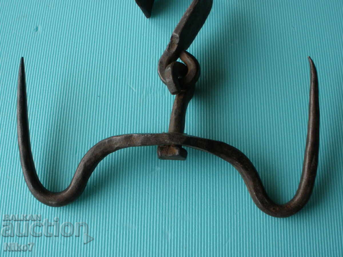 Antique, large, massive, hand-forged double-clasp hook. - 5