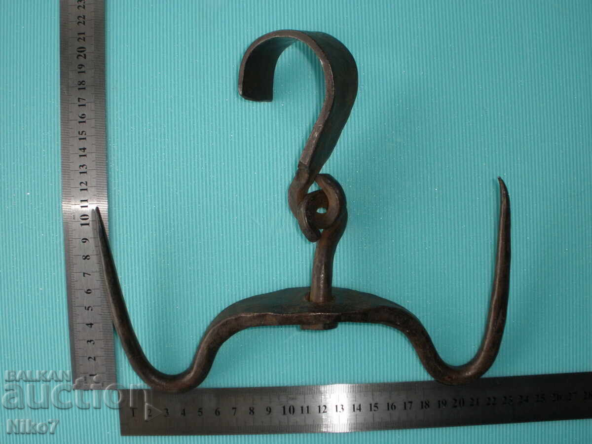 Antique, large, massive, hand-forged double-clasp hook. - 7
