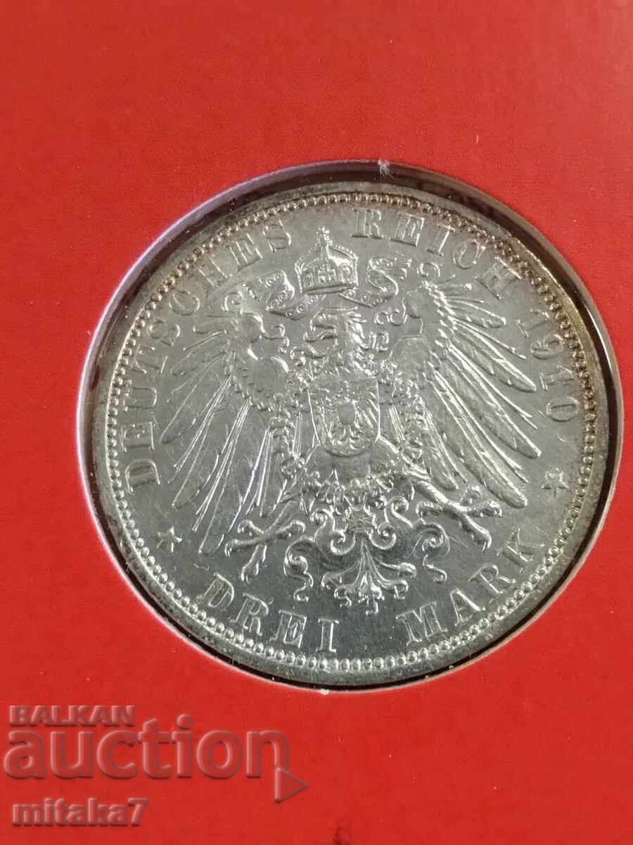 Silver coin 3 marks 1910, Germany with price 68.00 BGN | € 34.77 Silver coin 3 marks 1910, Germany with price 68.00 BGN | € 34.77