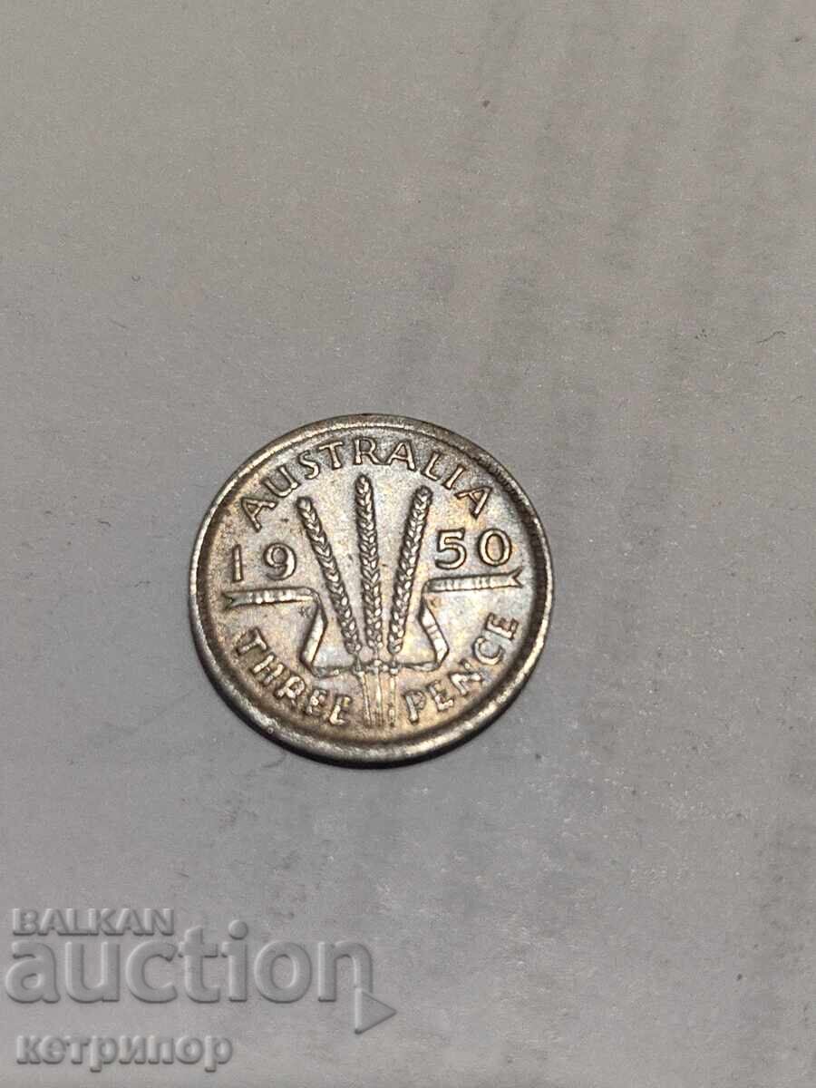 3 pence Australia 1950 Argint