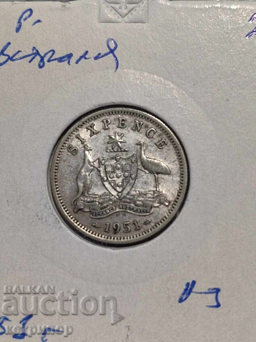 6 pence Australia 1951 Argint