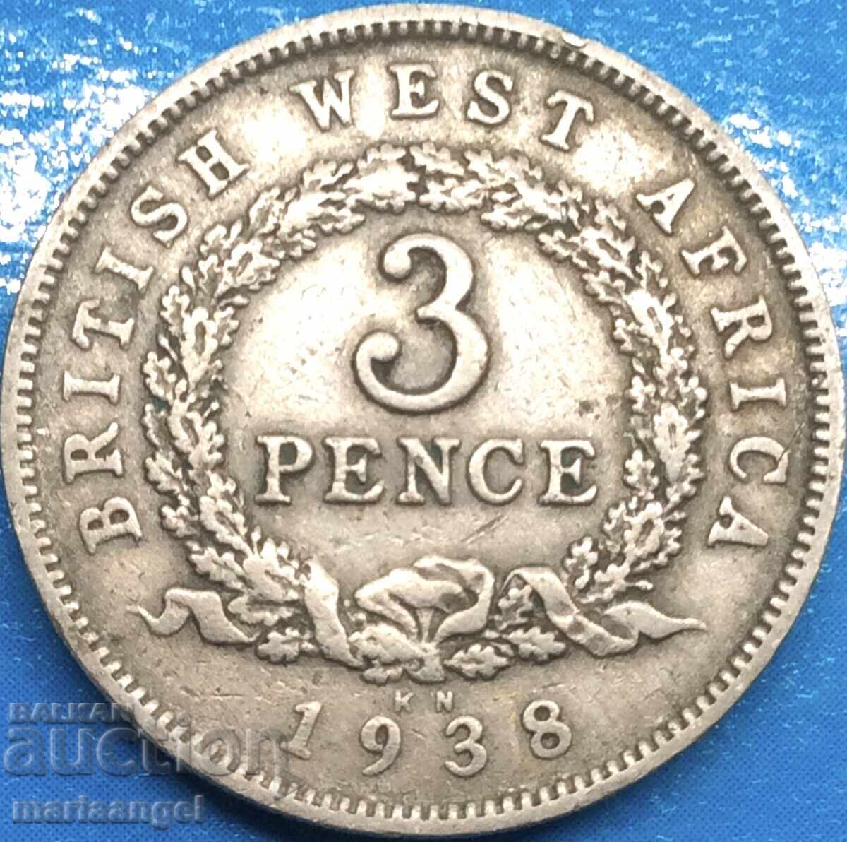 Africa de Vest Britanică 3 pence 1938 argint