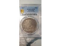 AU 58 Рядка сребърна монета 5 франка 1867 г. PCGS Швейцария