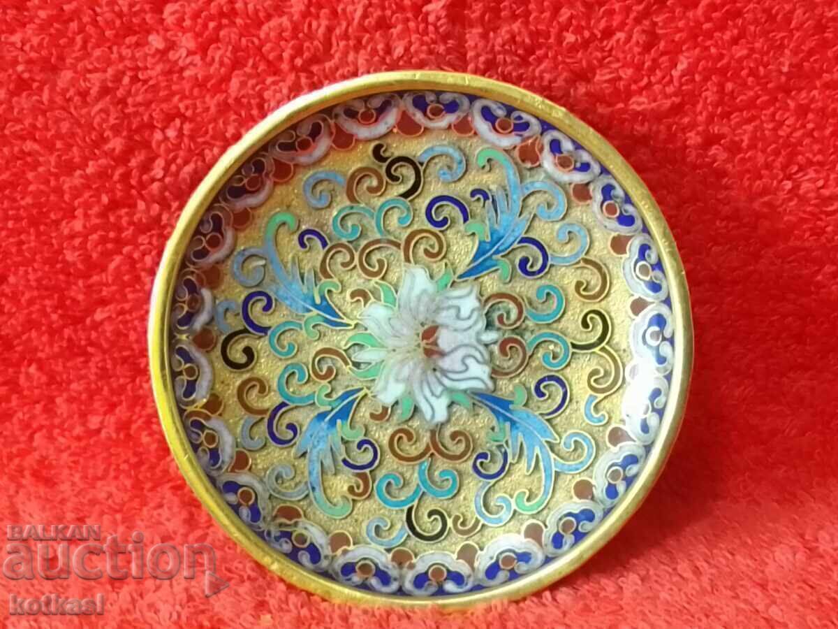 Auction  Old small plate panel cellular enamel cloisonne cloisonné