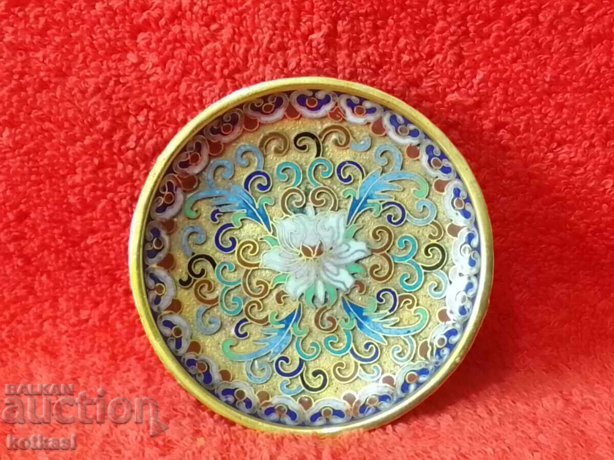 Old small plate panel cellular enamel cloisonne cloisonné