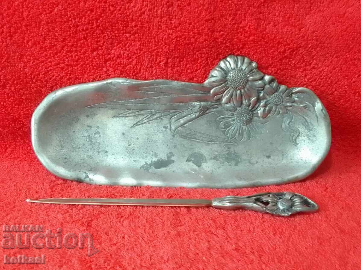 Auction  Sharp knife for paper envelopes with a stand, decorated markings