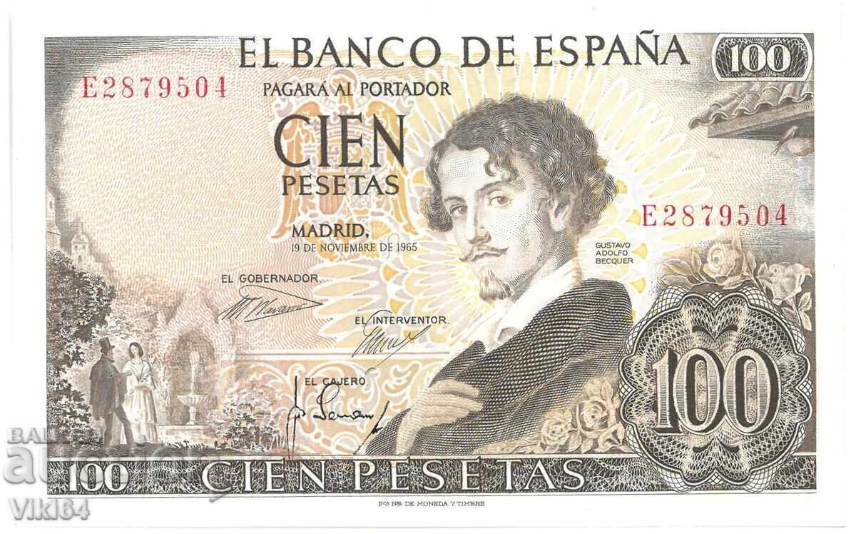 Bancnota Spaniei 100 Pesetas 1965 Pesetas