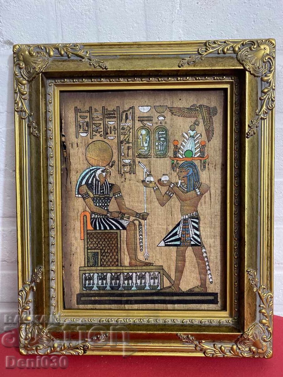 Egyptian drawing painted on papyrus in a beautiful frame