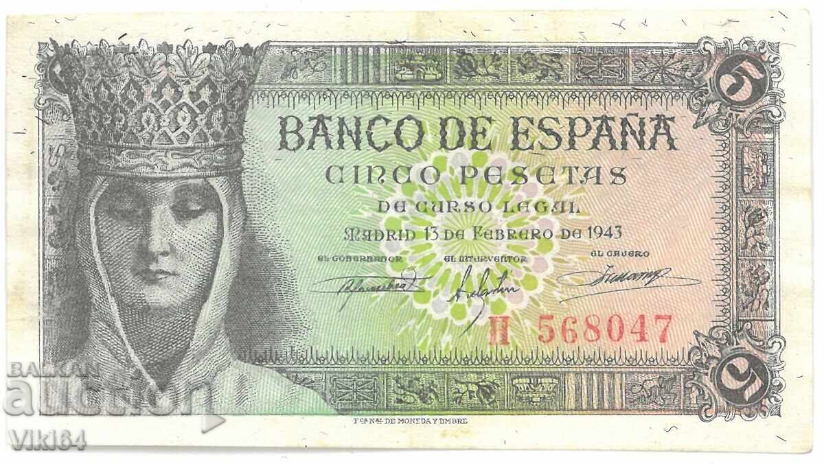 Spain Banknote 5 Pesetas 1943 Pesetas