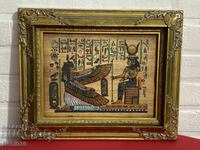 Egyptian drawing drawn on papyrus with available signature