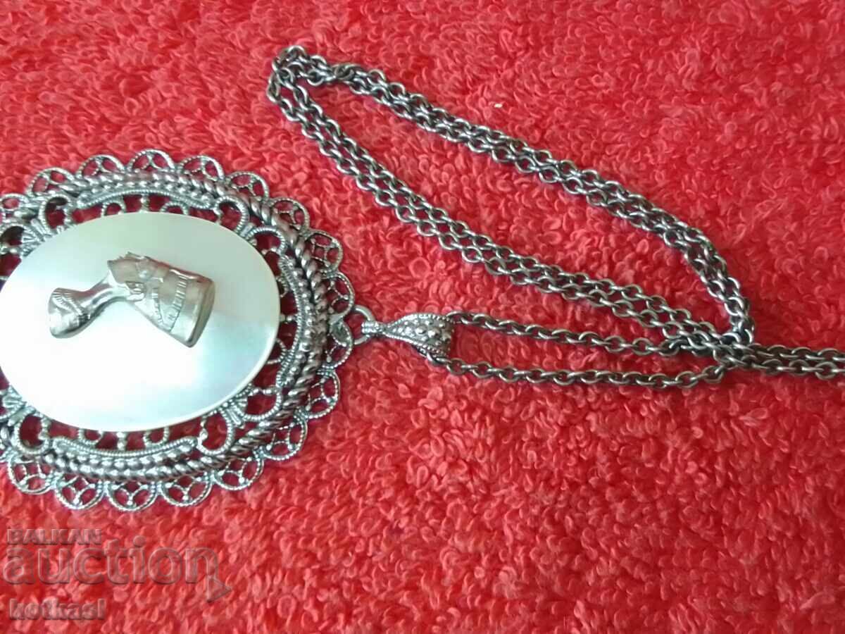 Old silver necklace pendant Nefertiti semi-precious stone - 6 Old silver necklace pendant Nefertiti semi-precious stone - 6