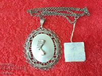 Old silver necklace pendant Nefertiti semi-precious stone