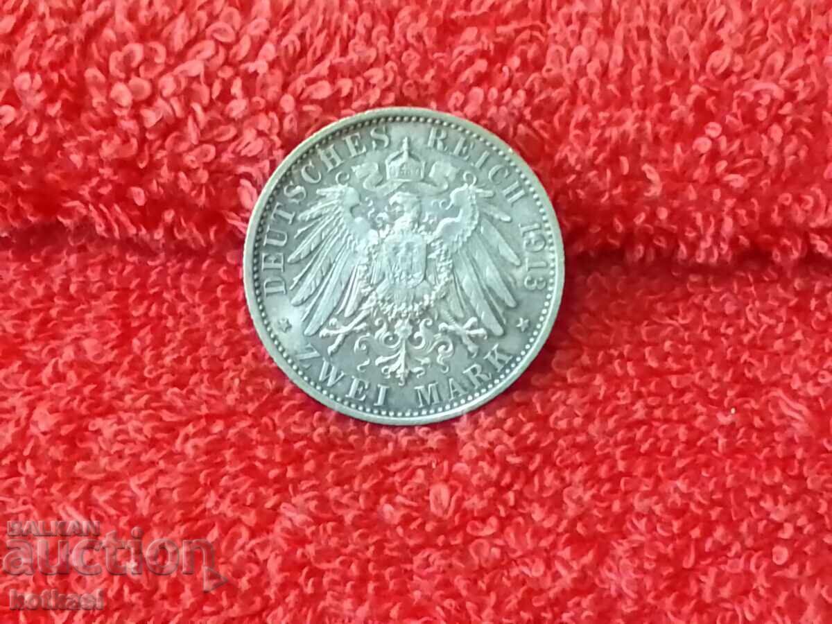 Auction Old silver coin 2 marks 1913 Germany Prussia quality Auction Old silver coin 2 marks 1913 Germany Prussia quality