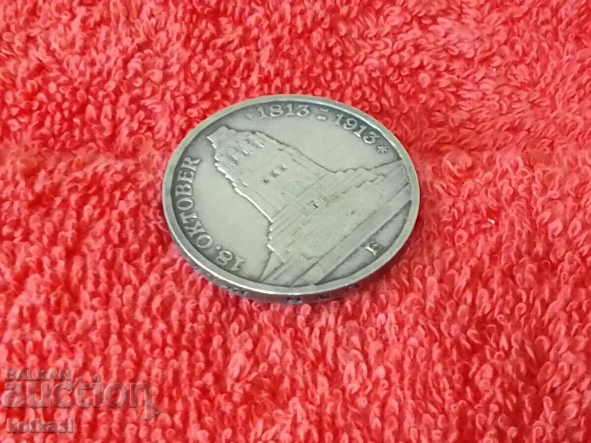 Silver Coin 3 Marks F 1913 Germany Saxony Grade - 6
